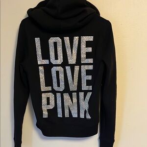 Victoria's Secret Black zip Hoodie with sparkly Lettering
